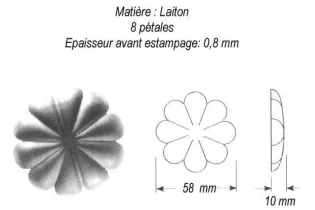 pièce élément ferronnier serrurier Rosace Hauteur 10 Diamètre 58 LAITON Ref: GRC058F1
