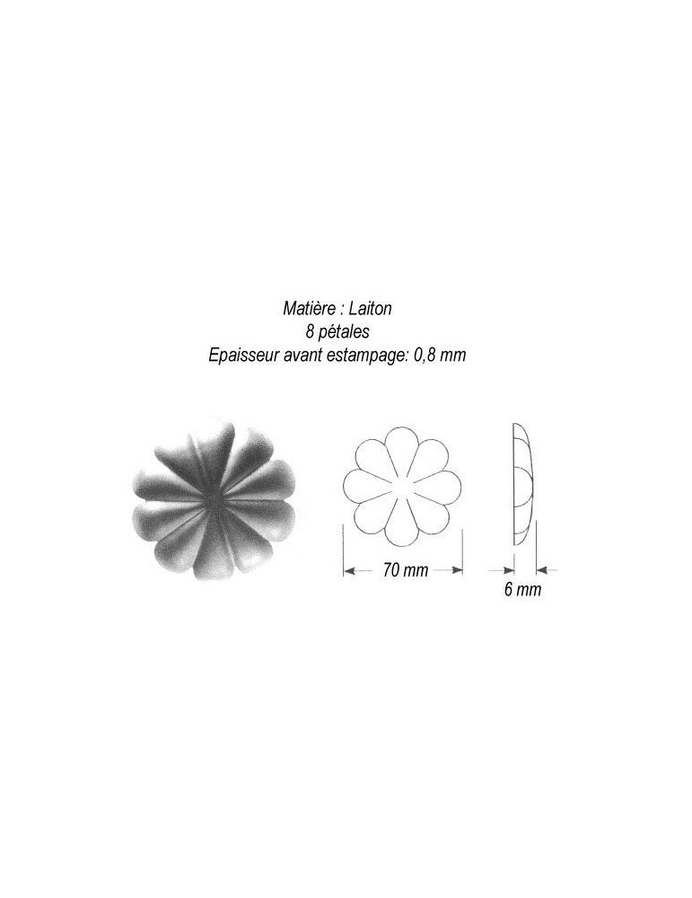 pièce élément ferronnier serrurier Rosace Hauteur 6 Diamètre 70 LAITON Ref: GRC070F1