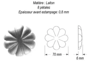 pièce élément ferronnier serrurier Rosace Hauteur 6 Diamètre 70 LAITON Ref: GRC070F1
