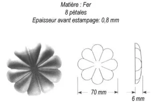 pièce élément ferronnier serrurier Rosace Hauteur 6 Diamètre 70 ACIER Ref: GRC070F2