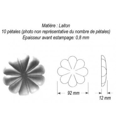 pièce élément ferronnier serrurier Rosace Hauteur 12 Diamètre 92 LAITON Ref: GRC092F1