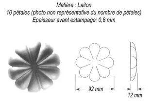 pièce élément ferronnier serrurier Rosace Hauteur 12 Diamètre 92 LAITON Ref: GRC092F1