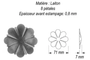 pièce élément ferronnier serrurier Rosace Hauteur 7 Diamètre 71 LAITON Ref: GRE071F1