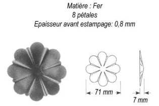 pièce élément ferronnier serrurier Rosace Hauteur 7 Diamètre 71 ACIER Ref: GRE071F2