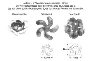 pièce élément ferronnier serrurier Fleur de Rose 44 x 44 ACIER Ref: GRO044F2
