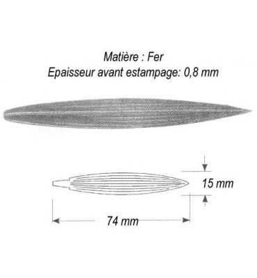 pièce élément ferronnier serrurier Feuille de roseau 74 x 15 ACIER Ref: GRX074F2