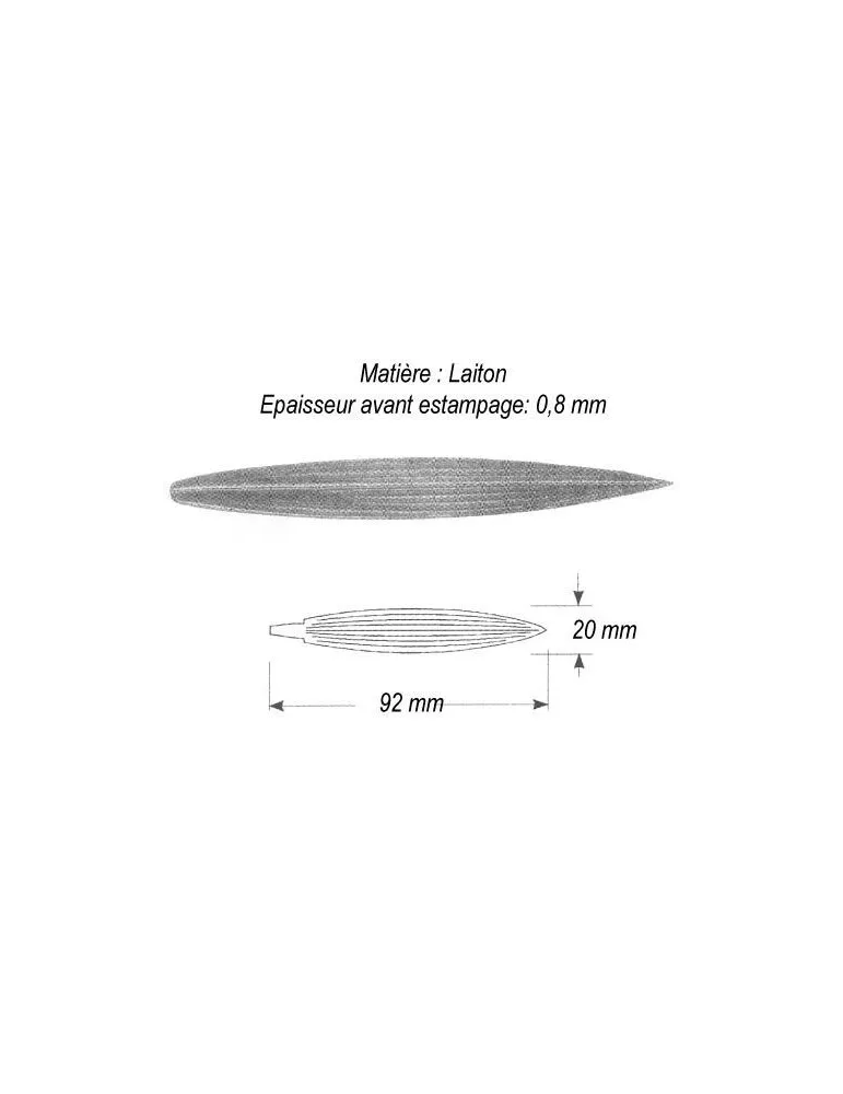 pièce élément ferronnier serrurier Feuille de roseau 92 x 20 LAITON Ref: GRX092F1