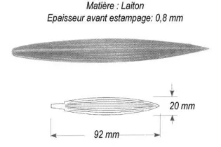 pièce élément ferronnier serrurier Feuille de roseau 92 x 20 LAITON Ref: GRX092F1