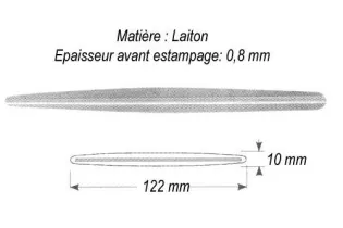 pièce élément ferronnier serrurier Feuille de roseau 122 x 10 LAITON Ref: GRX122F1
