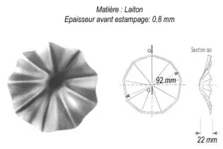 pièce élément ferronnier serrurier Etrusque ondulé Hauteur 22 Diamètre 92 LAITON Ref: GT5092F1