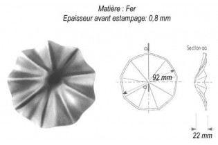 pièce élément ferronnier serrurier Etrusque ondulé Hauteur 22 Diamètre 92 ACIER Ref: GT5092F2