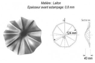 pièce élément ferronnier serrurier Etrusque ondulé Longueur 40 Diamètre 124 LAITON Ref: GT5124F1