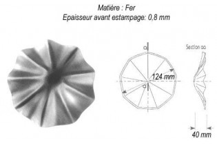 pièce élément ferronnier serrurier Etrusque ondulé Longueur 40 Diamètre 124 ACIER Ref: GT5124F2
