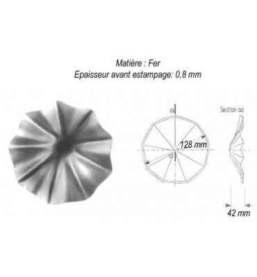 pièce élément ferronnier serrurier Etrusque ondulé Hauteur 42 Diamètre 128 ACIER Ref: GT5128F2