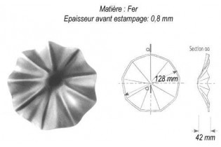 pièce élément ferronnier serrurier Etrusque ondulé Hauteur 42 Diamètre 128 ACIER Ref: GT5128F2