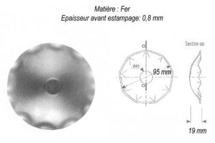 pièce élément ferronnier serrurier Etrusque bord ondulé Hauteur 19 Diamètre 95 ACIER Ref: GT6095F2
