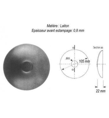 pièce élément ferronnier serrurier Coupelle Hauteur 22 Diamètre 105 LAITON Ref: GT7105F1