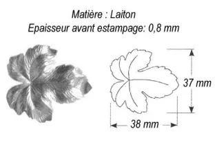 pièce élément ferronnier serrurier Feuille de Vigne 38 x 37 LAITON Ref: GVI038F1