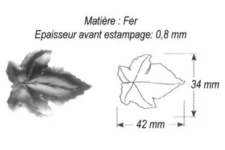pièce élément ferronnier serrurier Feuille de Vigne 42 x 34 ACIER Ref: GVI042F2