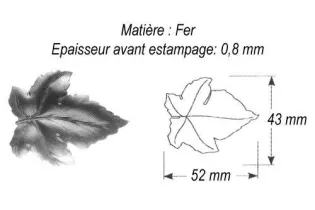 pièce élément ferronnier serrurier Feuille de Vigne 52 x 43 ACIER Ref: GVI052F2