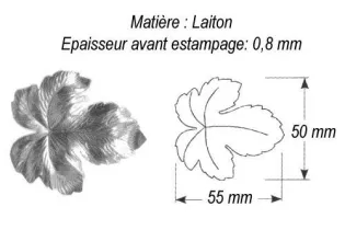 pièce élément ferronnier serrurier Feuille de Vigne 55 x 50 LAITON Ref: GVI055F1
