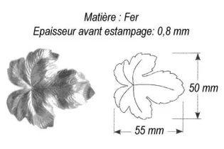 pièce élément ferronnier serrurier Feuille de Vigne 55 x 50 ACIER Ref: GVI055F2