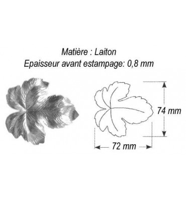 pièce élément ferronnier serrurier Feuille de Vigne 74 x 72 LAITON Ref: GVI072F1