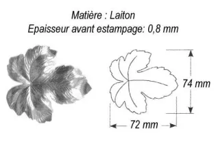 pièce élément ferronnier serrurier Feuille de Vigne 74 x 72 LAITON Ref: GVI072F1