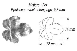 pièce élément ferronnier serrurier Feuille de Vigne 74 x 72 ACIER Ref: GVI072F2