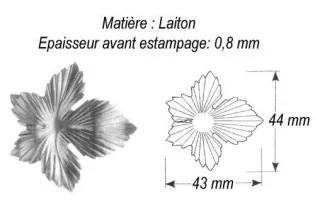 pièce élément ferronnier serrurier Feuille de Vigne Vierge 44 x 43 LAITON Ref: GVV043F1