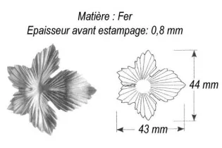 pièce élément ferronnier serrurier Feuille de Vigne Vierge 44 x 43 ACIER Ref: GVV043F2