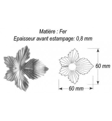 pièce élément ferronnier serrurier Feuille de Vigne Vierge 60 x 60 ACIER Ref: GVV060F2