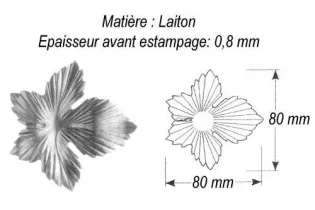 pièce élément ferronnier serrurier Feuille de Vigne Vierge 80 x 80 LAITON Ref: GVV080F1