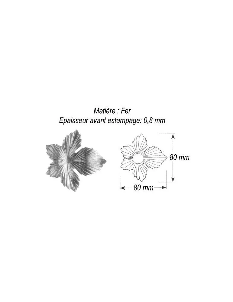 pièce élément ferronnier serrurier Feuille de Vigne Vierge 80 x 80 ACIER Ref: GVV080F2