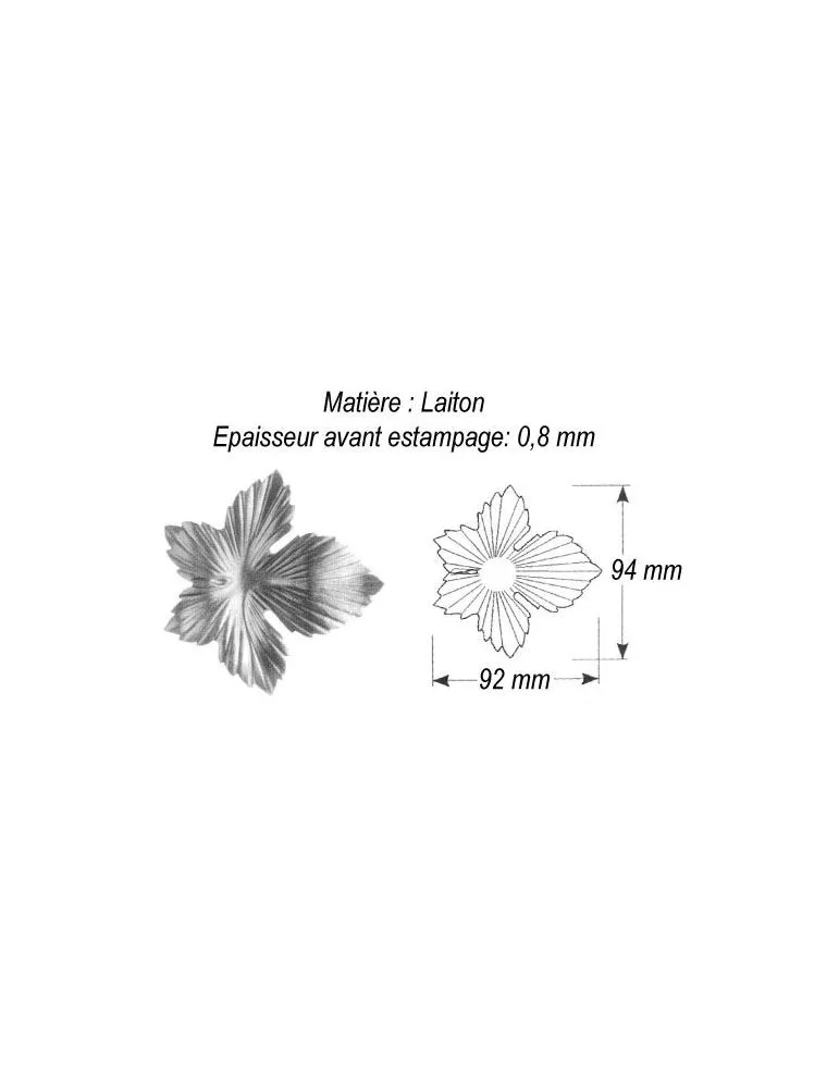 pièce élément ferronnier serrurier Feuille de Vigne Vierge 94 x 92 LAITON Ref: GVV092F1