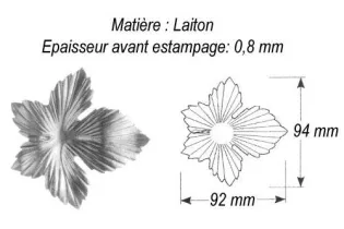 pièce élément ferronnier serrurier Feuille de Vigne Vierge 94 x 92 LAITON Ref: GVV092F1