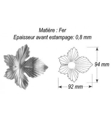 pièce élément ferronnier serrurier Feuille de Vigne Vierge 94 x 92 ACIER Ref: GVV092F2