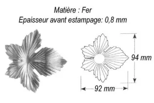 pièce élément ferronnier serrurier Feuille de Vigne Vierge 94 x 92 ACIER Ref: GVV092F2