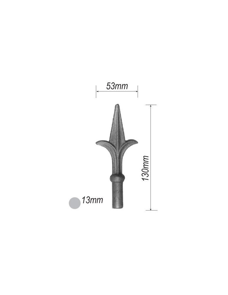 pièce élément ferronnier serrurier Pointe de lance stylées allongé 130 x 53 Diamètre 13 ACIER FER FORGE Ref: P10