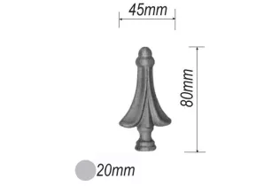 pièce élément ferronnier serrurier Pointe de lance chapiteau 80 x 45 Diamètre 20 ACIER FER FORGE Ref: P16C