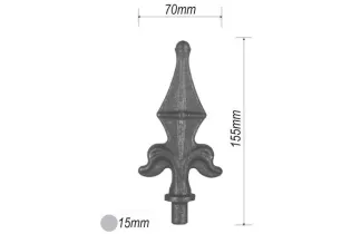 pièce élément ferronnier serrurier Pointe de lance fleur de lys avec épaulement et motif boule en hauteur 155 x 70 Diamètre 1...