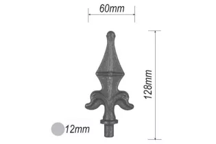 pièce élément ferronnier serrurier Pointe de lance fleur de lys avec épaulement et motif boule en hauteur 128 x 60 Diamètre 1...