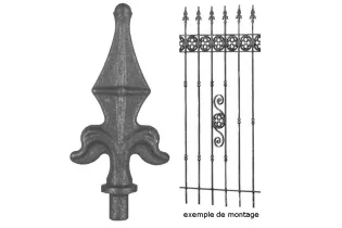 pièce élément ferronnier serrurier Pointe de lance fleur de lys avec épaulement et motif boule en hauteur 128 x 60 Diamètre 1...