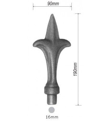 pièce élément ferronnier serrurier Pointe de lance stylées avec épaulement 190 x 90 Diamètre 16 ACIER FER FORGE Ref: P19A