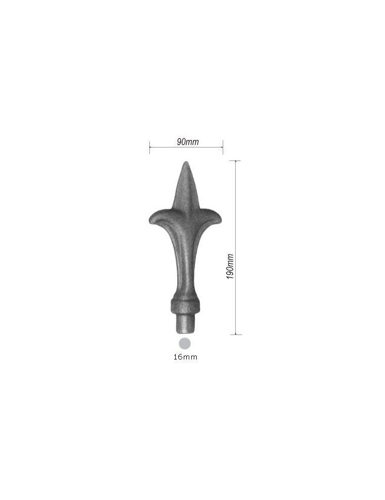 pièce élément ferronnier serrurier Pointe de lance stylées avec épaulement 190 x 90 Diamètre 16 ACIER FER FORGE Ref: P19A