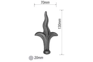 pièce élément ferronnier serrurier Pointe de lance flammes 130 x 70 Diamètre 20 ACIER FER FORGE Ref: P23