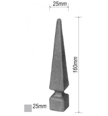 pièce élément ferronnier serrurier Pointe de lance pyramide 160 x 25 Diamètre 25 ACIER FER FORGE Ref: P24