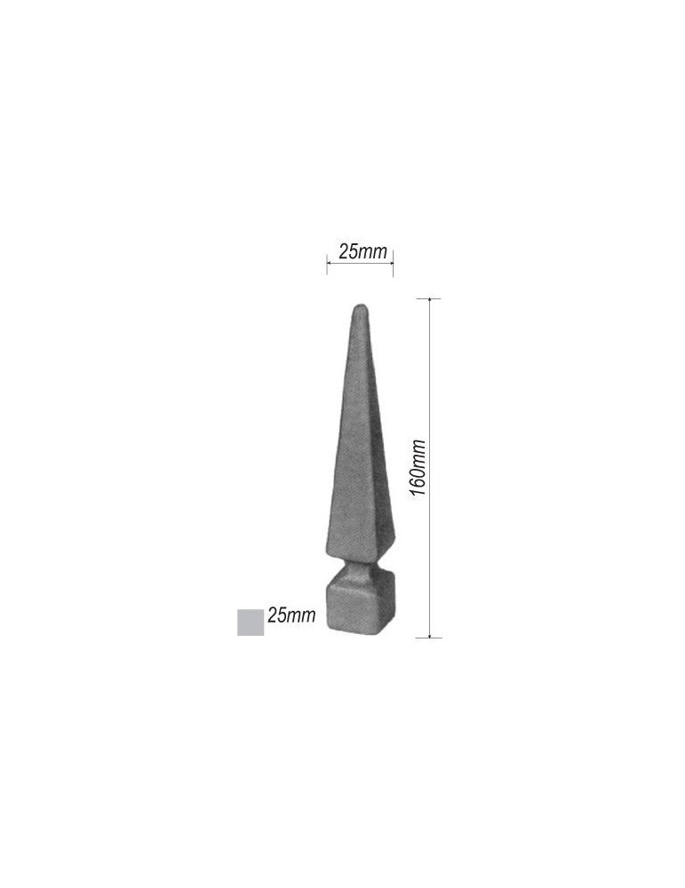 pièce élément ferronnier serrurier Pointe de lance pyramide 160 x 25 Diamètre 25 ACIER FER FORGE Ref: P24