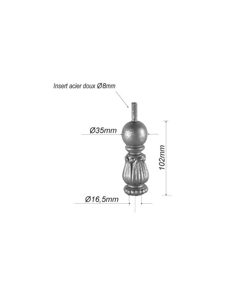 pièce élément ferronnier serrurier Chapiteau fonte pour barreau ROND 102 Diamètre 35 FONTE Ref: F62.374