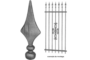 pièce élément ferronnier serrurier Pointe de lance aplaties 205 x 70 Diamètre 35 ACIER FER FORGE Ref: P33A